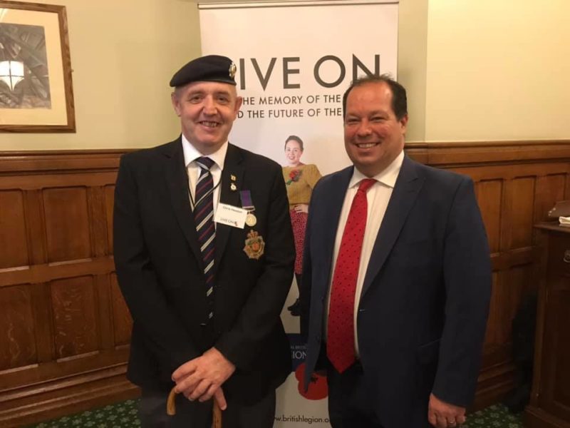 Gerald Jones MP with Welsh Armed Forces veteran Chris Heaton at an event in Parliament supporting the Royal British Legion in Wales, September 2019