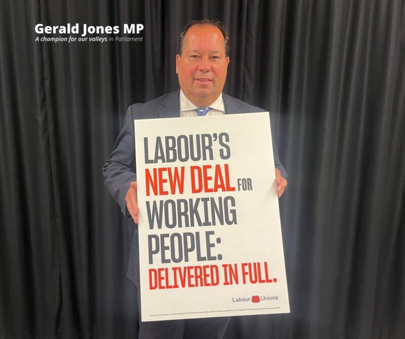 Gerald Jones MP holding the Labour