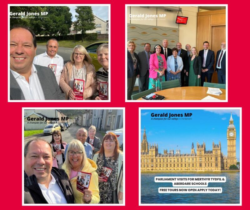 Images of Gerald Jones MP at various locations.