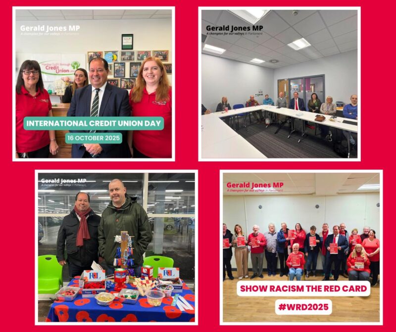 Images of Gerald Jones MP at various locations.