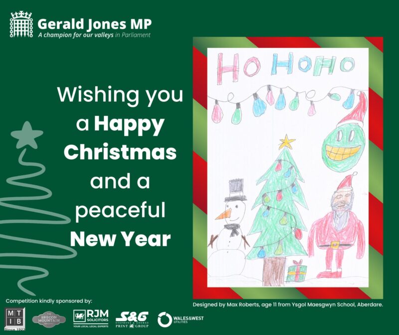 Image of a Christmas card designed by Max Roberts of Ysgol Maesgwyn School.